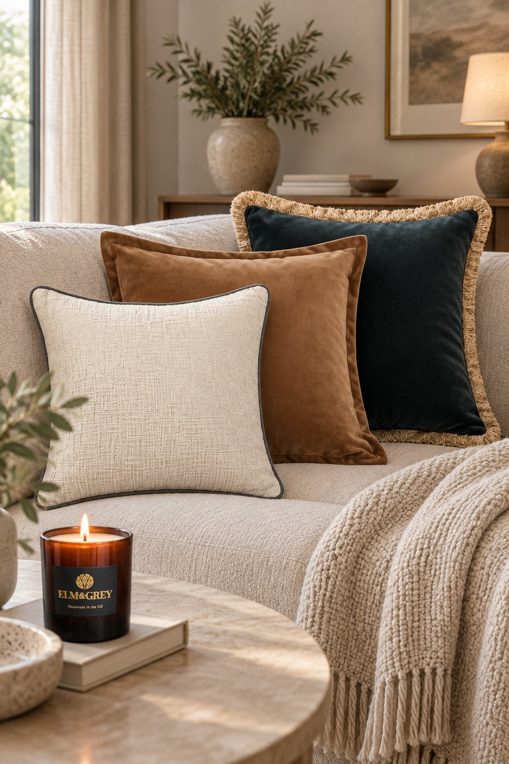 Petrol, Caramel & Pearl Curated Cushion Trio