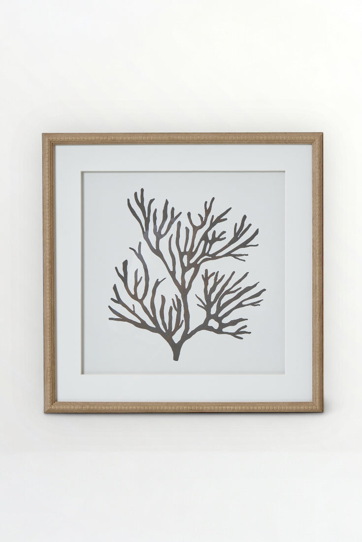 Framed artwork of a black coral design on a white background, Elm & Grey.
