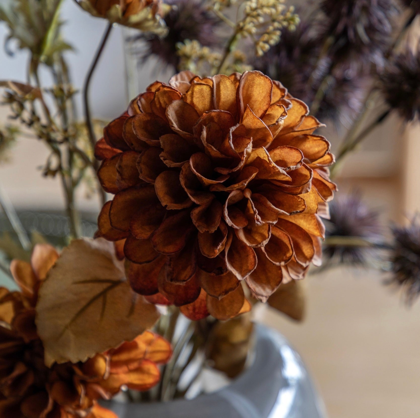 Dahlia Autumnal Bouquet – Faux Flowers in Kraft Wrap (79cm)