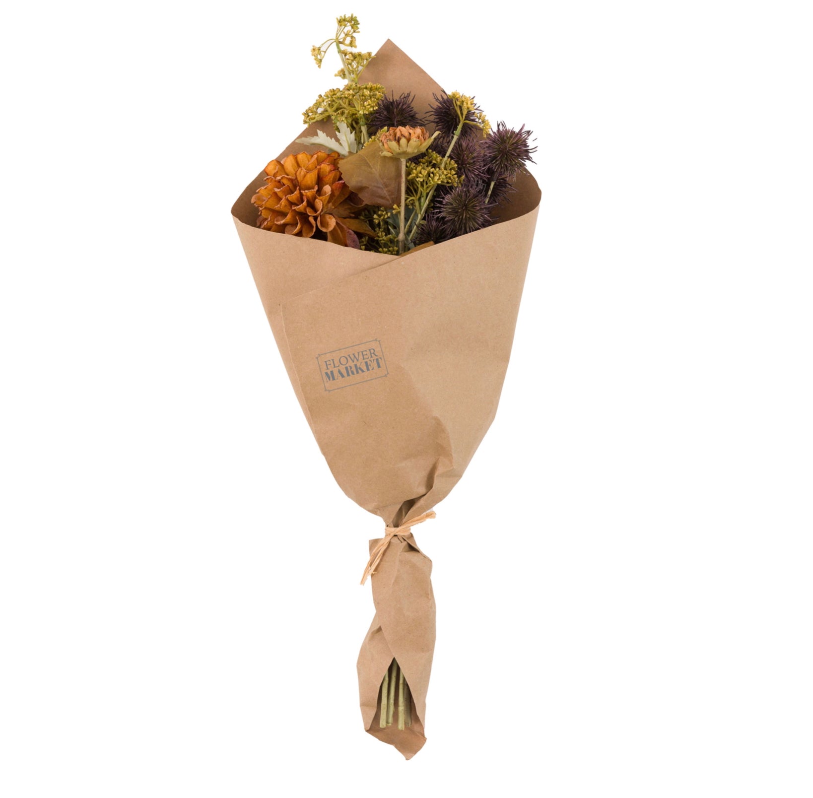 Dahlia Autumnal Bouquet – Faux Flowers in Kraft Wrap (79cm)