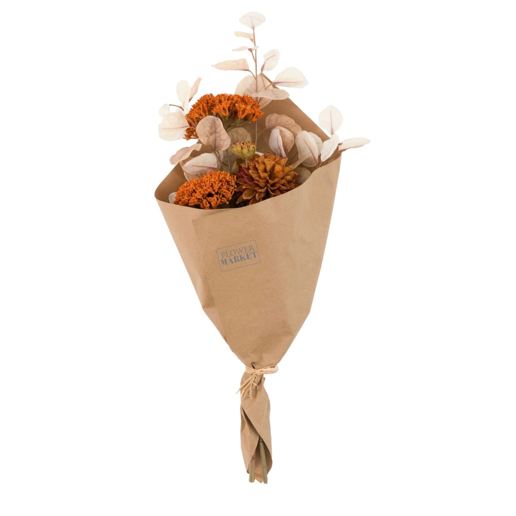 Eucalyptus Autumnal Bouquet – Faux Flowers in Kraft Wrap (71cm)