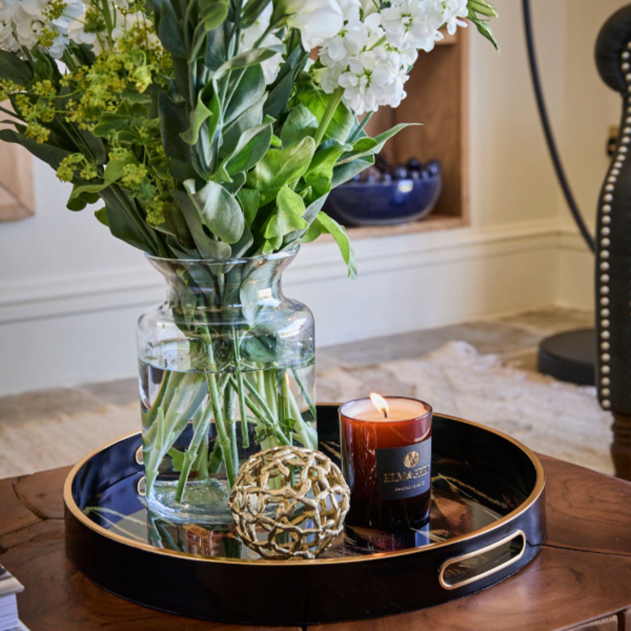 Feather Pattern Tray with Gold Accents