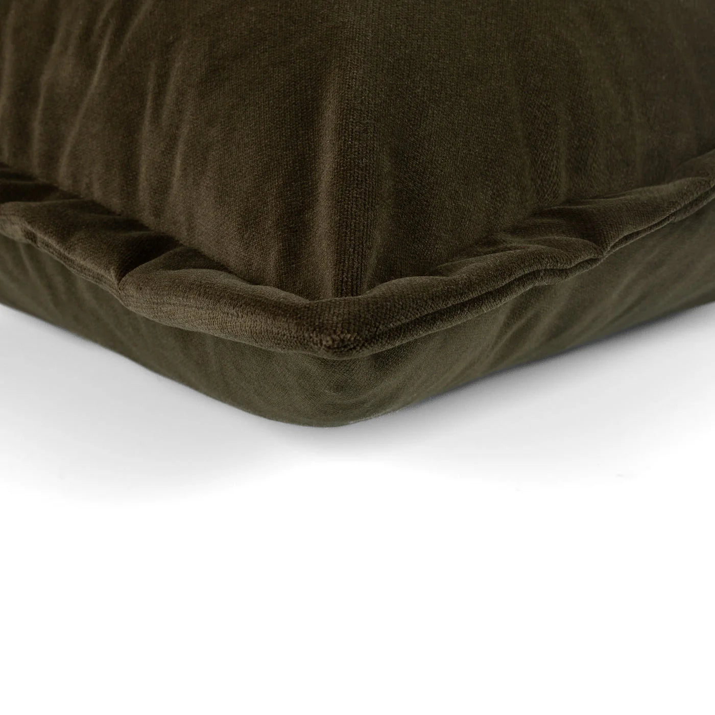 Green juniper velvet cushion on a white background