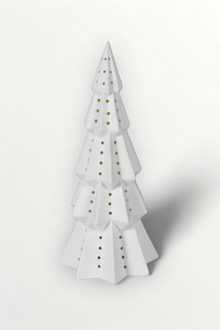 White Christmas tree-shaped lamp on a white background
