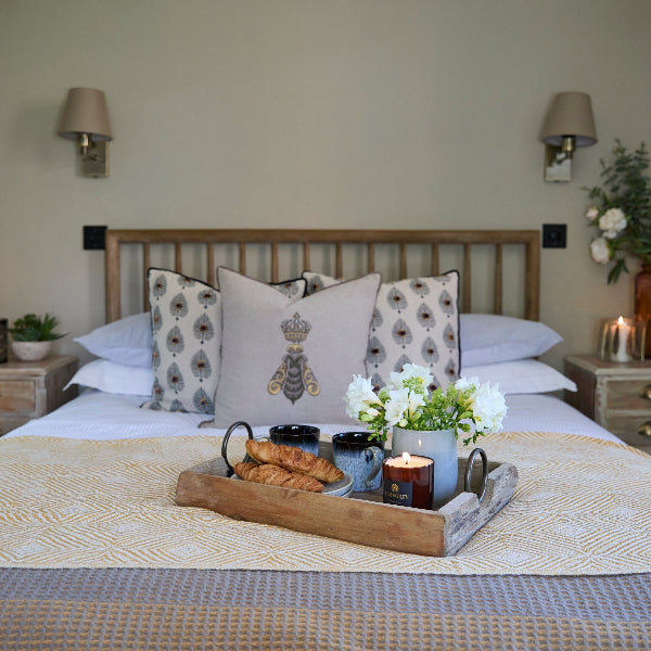 Wooden Tray Breakfast Christmas on a bed
