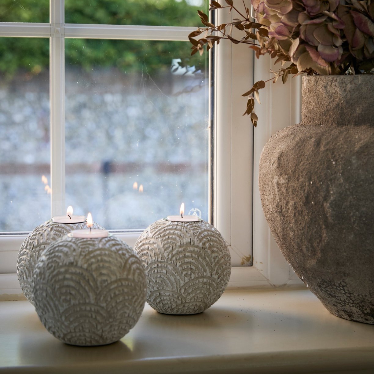 Scalloped Candle Holders and Cement Vase
