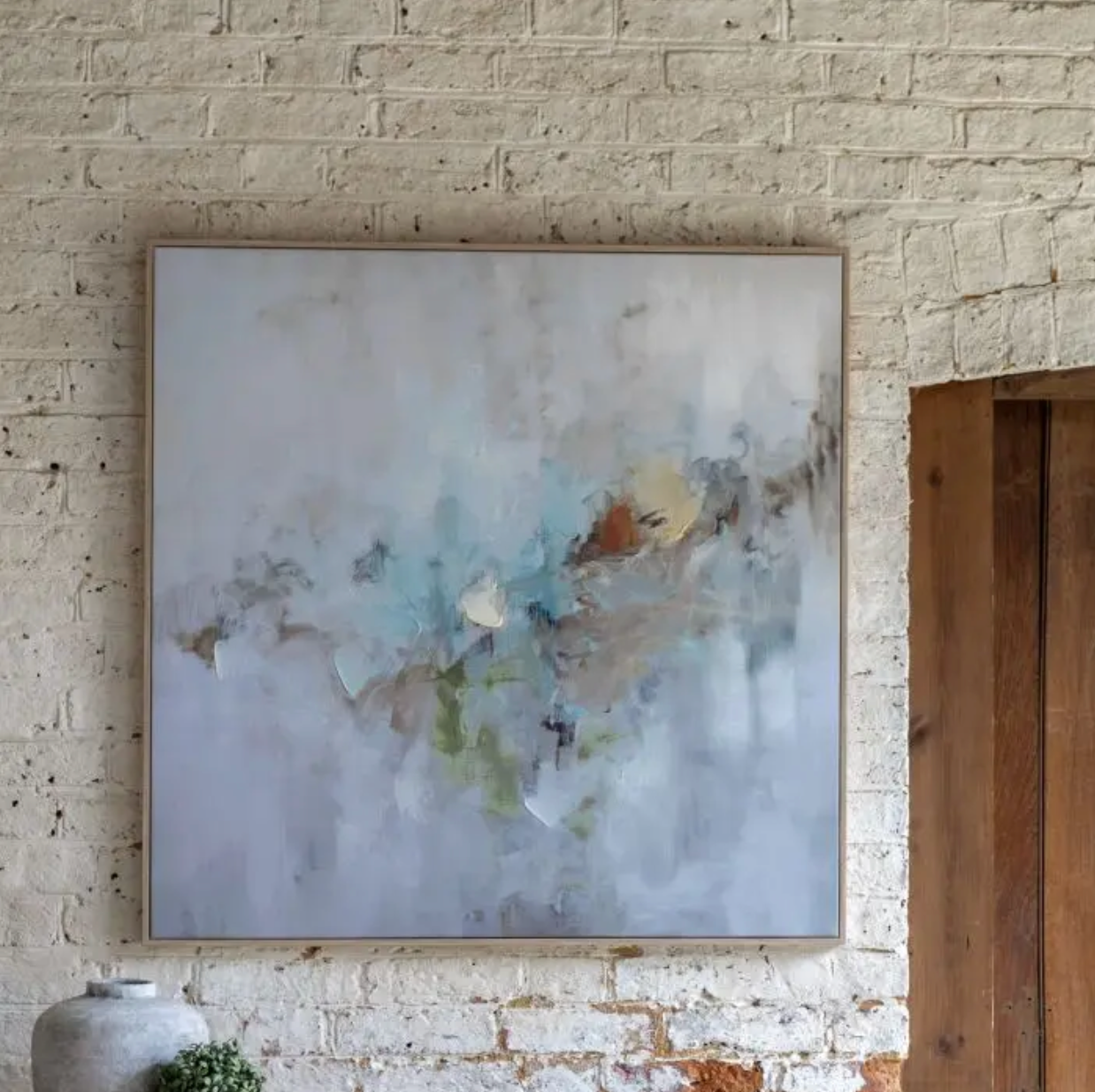 New Day Framed Canvas | Large Abstract Wall Art with Light Wood Frame