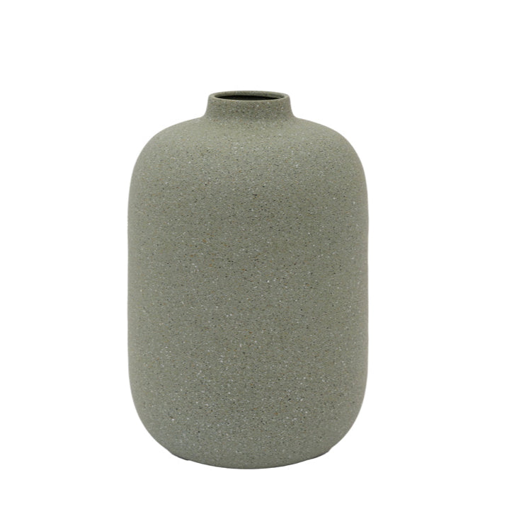 Olive green textured vase on a white background