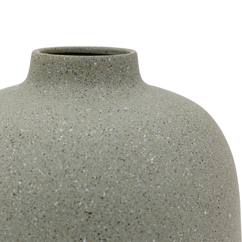 Textured olive green vase on a white background