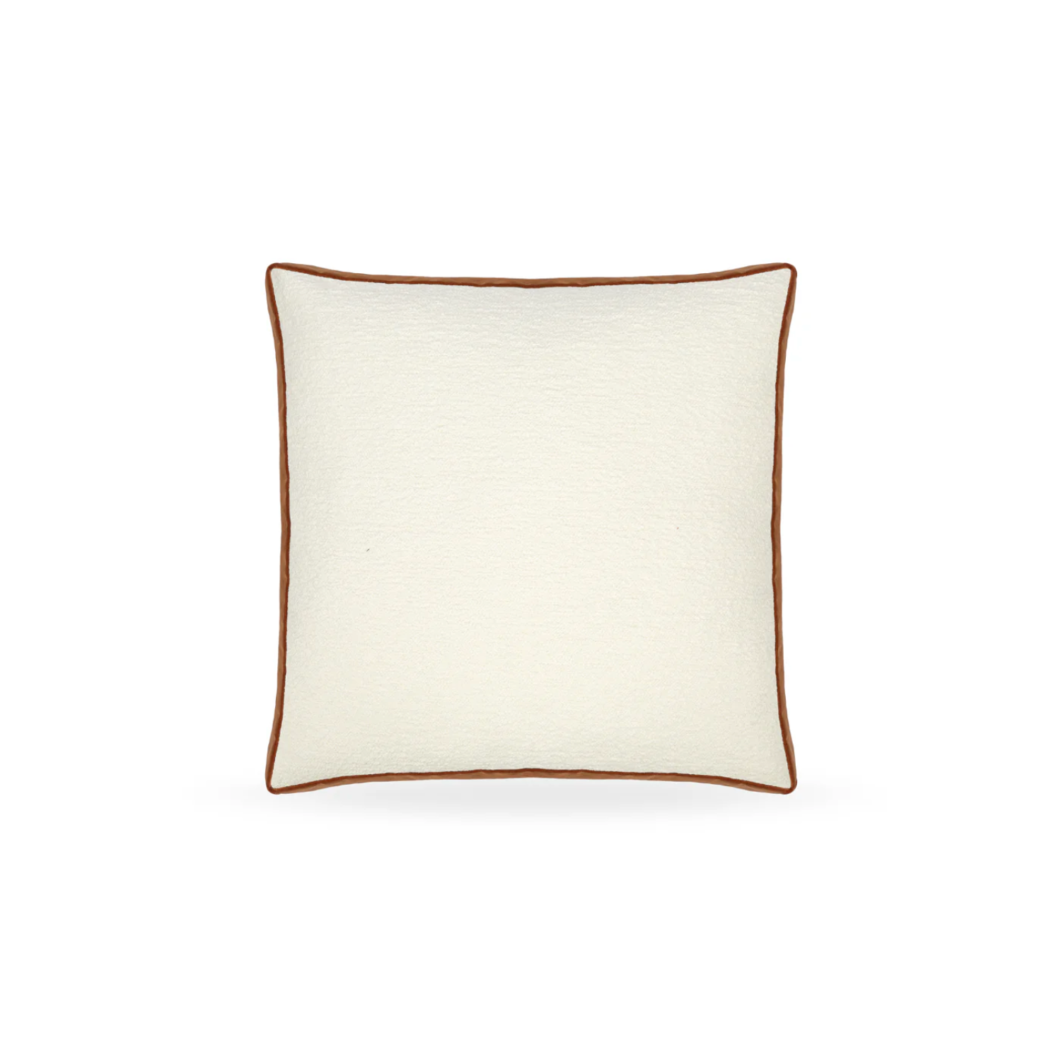 cream cushion with brown trim on a white background
