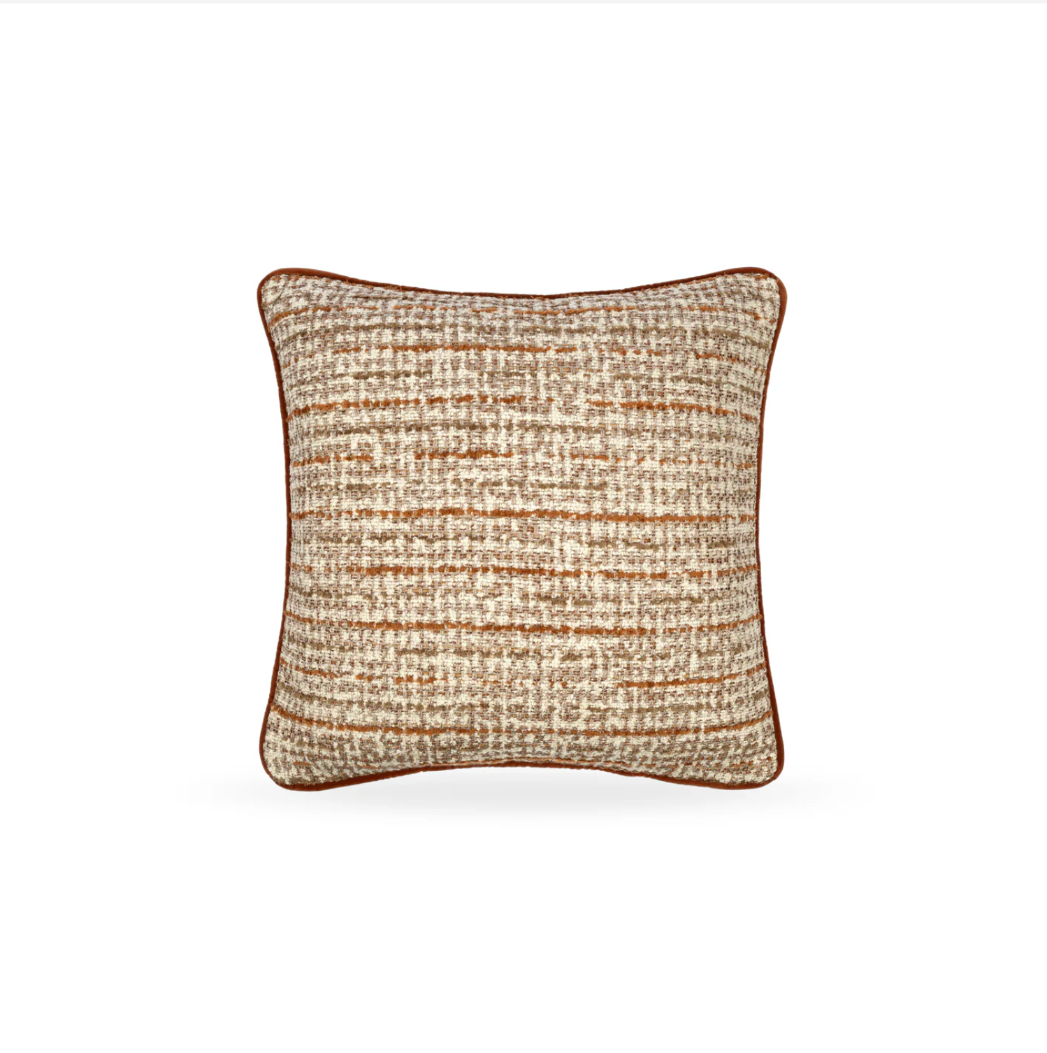Textured square pcushion with brown border on white background