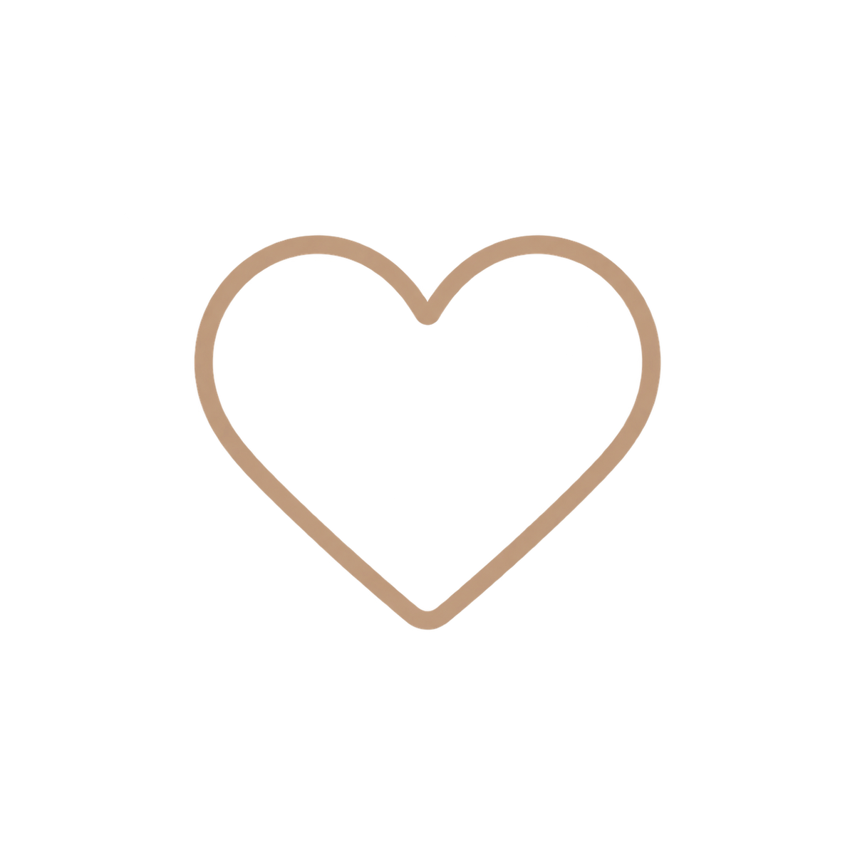 A minimalist light brown outline of a heart on a solid white background.