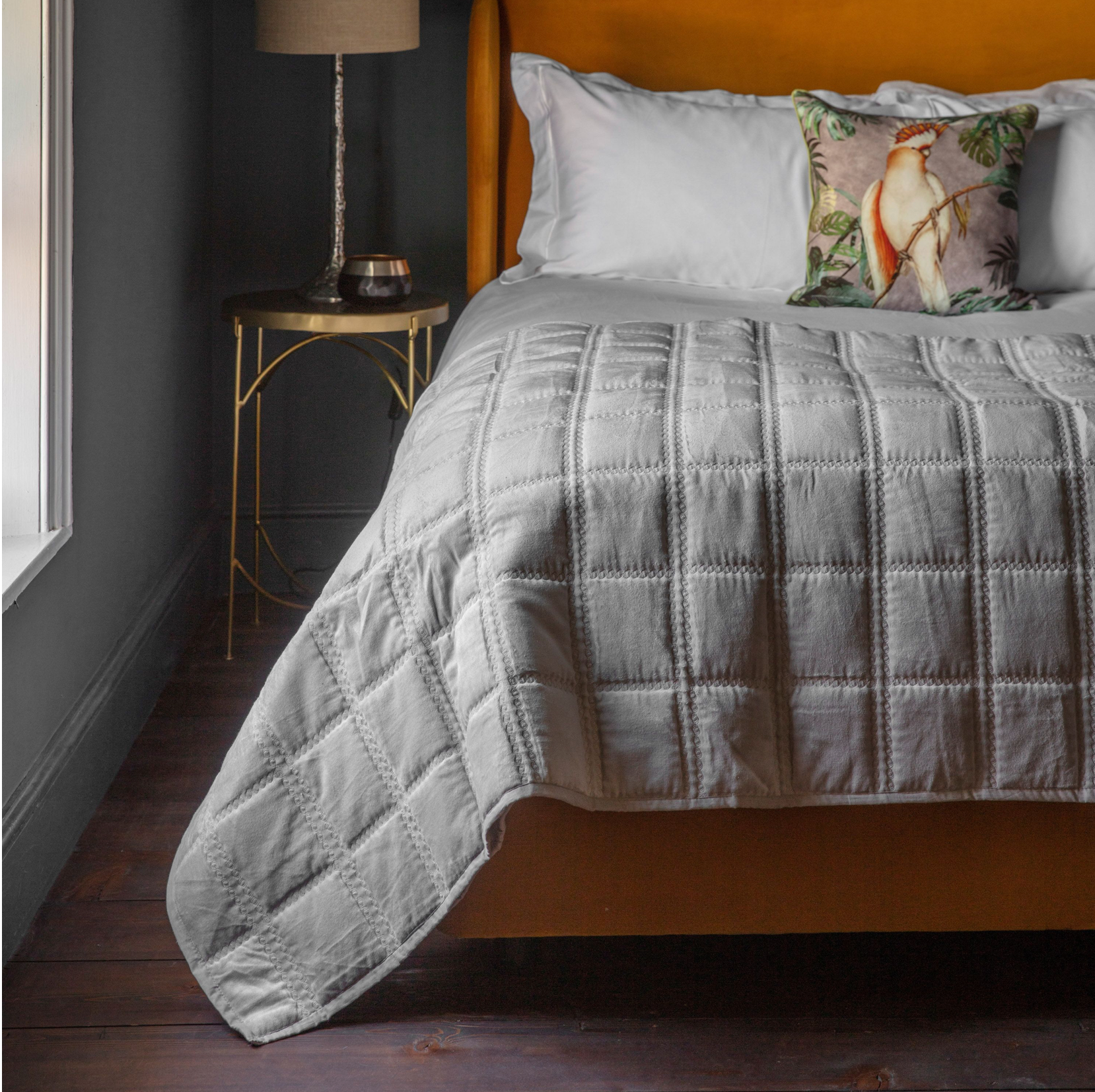 Quilted Cotton Velvet Bedspread – Grey