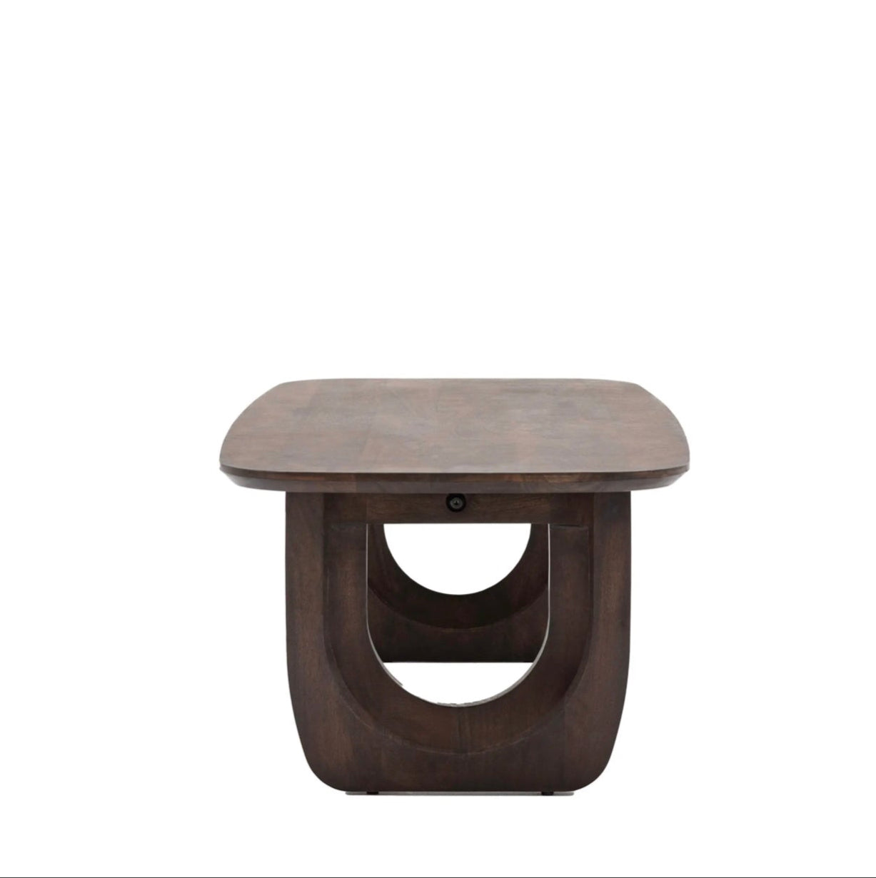 Wooden coffee table with a unique design on a white background