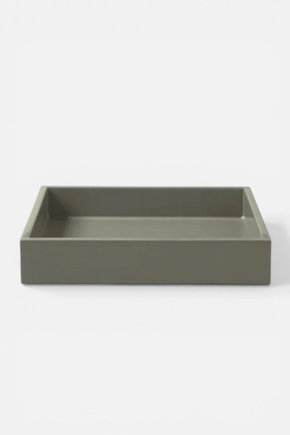 Sage high gloss lacquer square tray on a white background — Elm & Grey