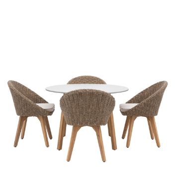 Solana 4 Seater Round Garden Dining Set – Natural Polyrattan & Acacia