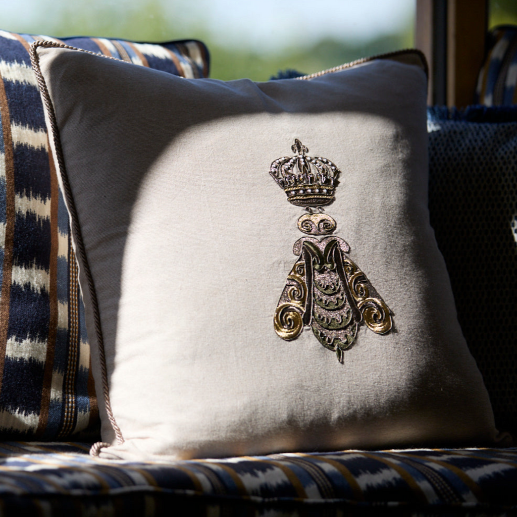 Royal Bee Embroidered Cushion Cover