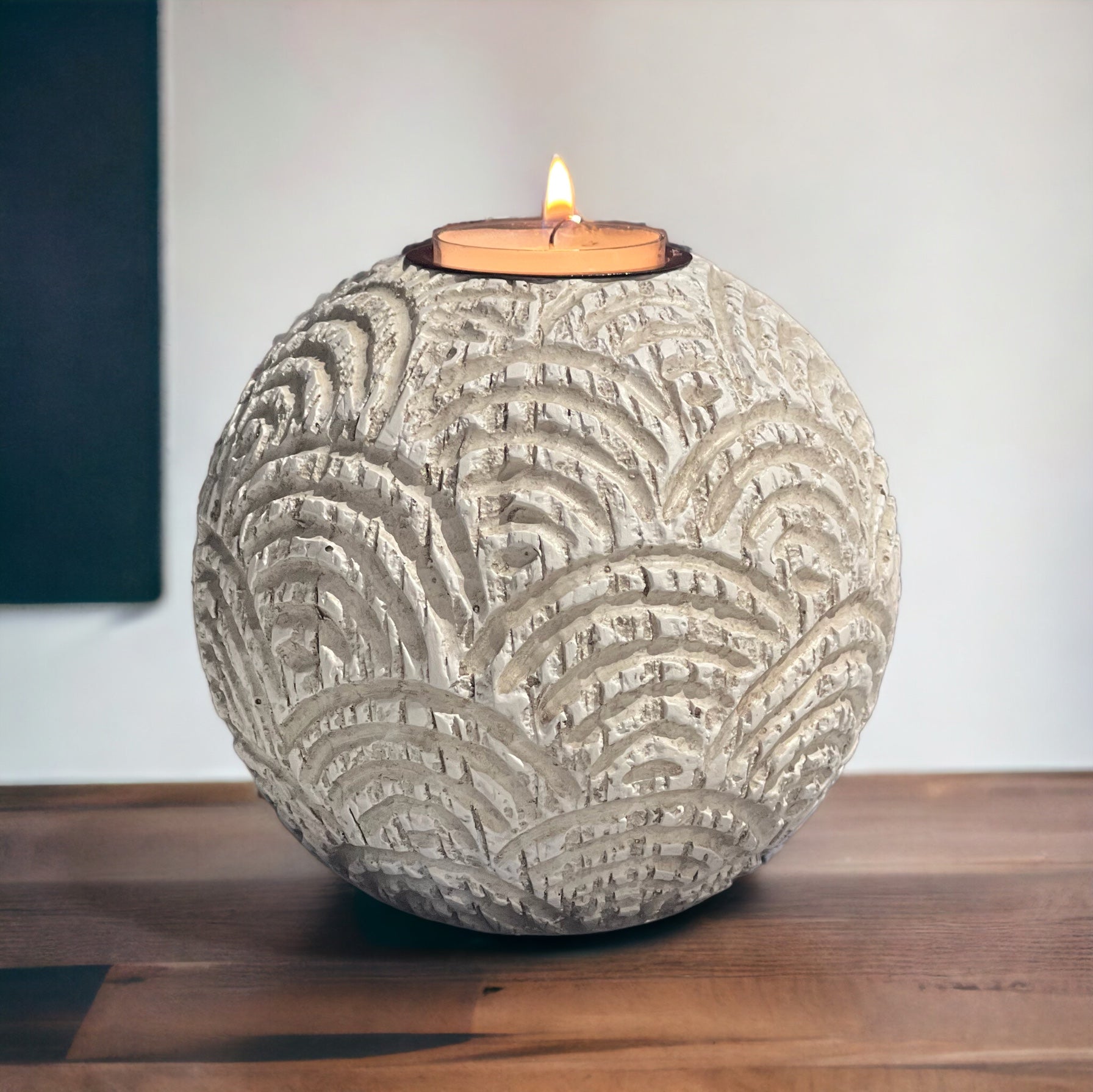 Candle holder on a table scalloped