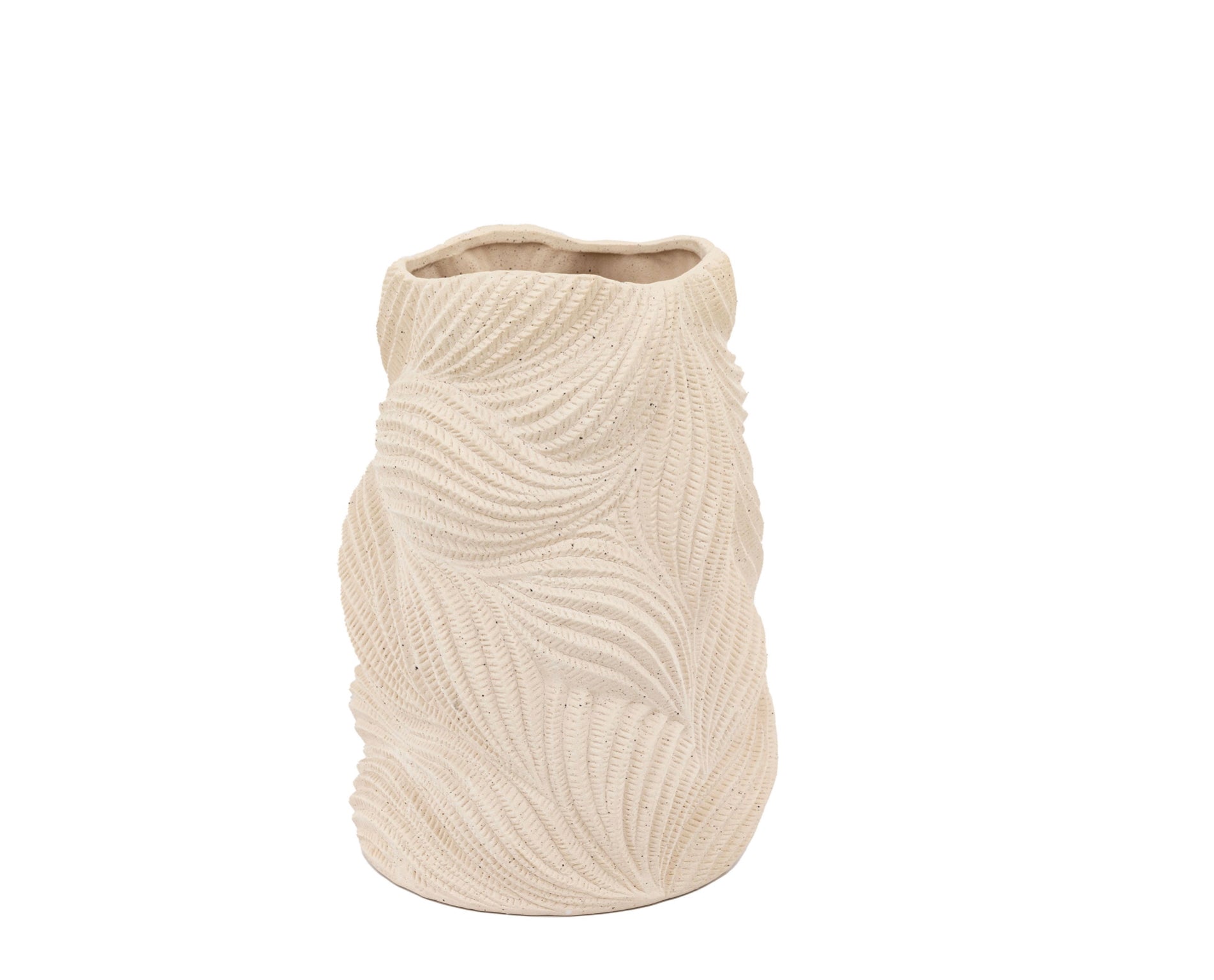 Beige textured vase on a white background