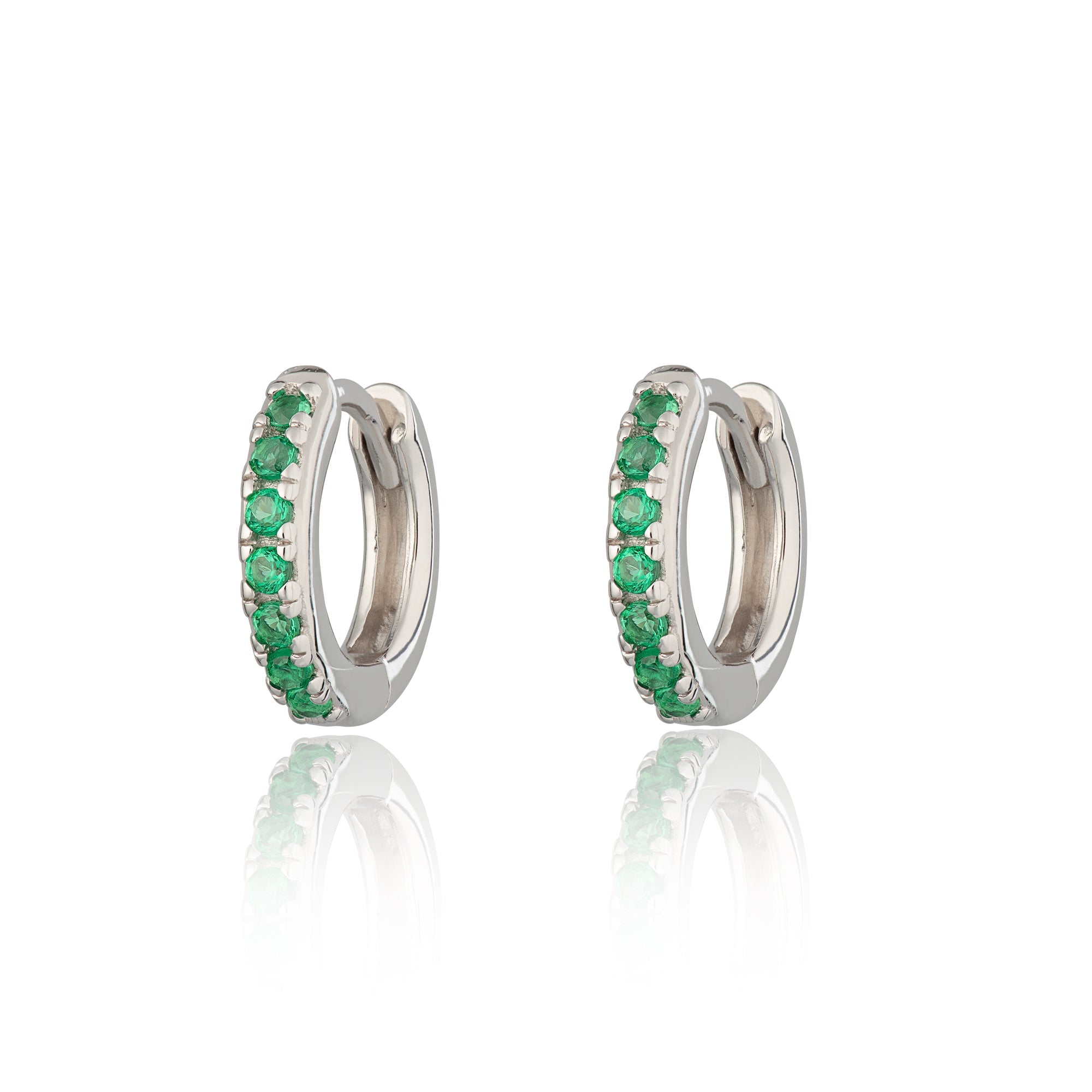 Huggie Earrings with Green Stones