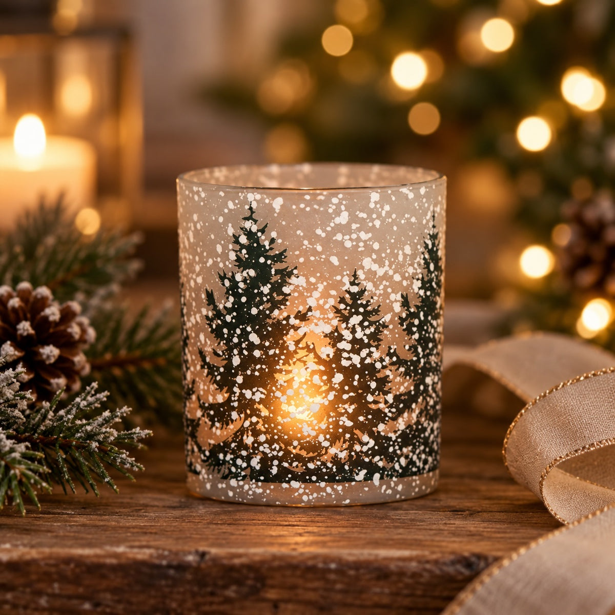 Snowy Trees Candle Holder - Small 12.5cm