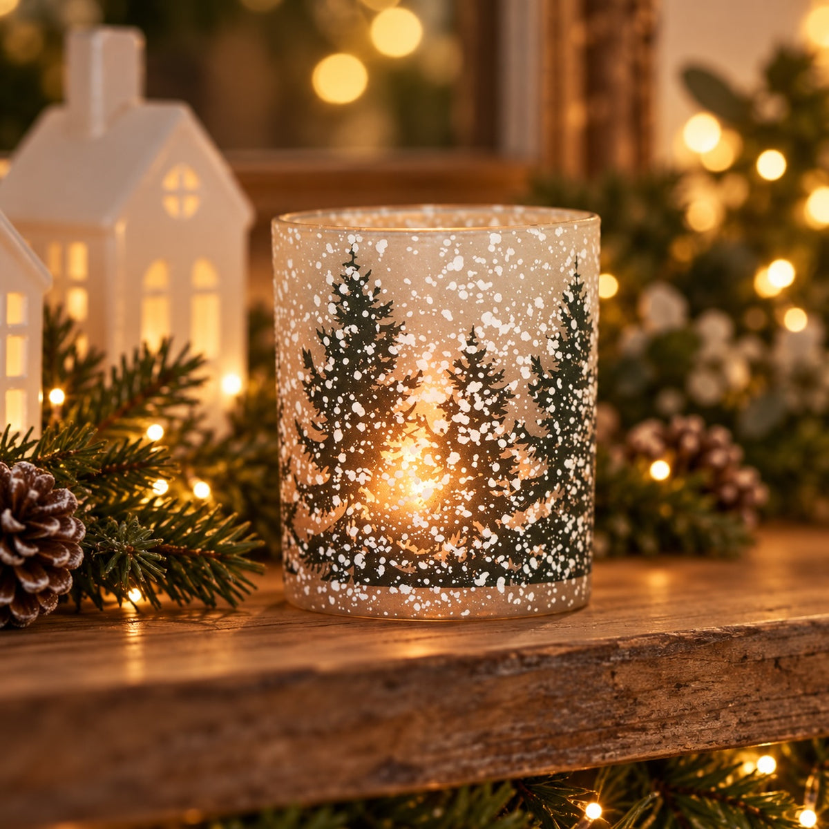 Snowy Trees Candle Holder - Small 12.5cm