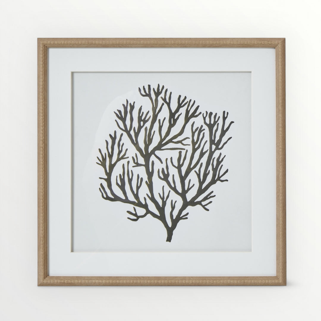 Framed artwork of a black coral design on a white background, Elm & Grey.