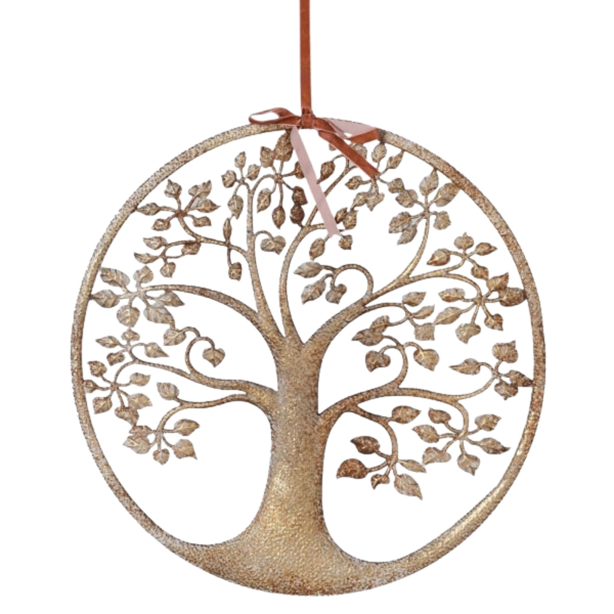 An intricate Tree of Life design in antique gold metal