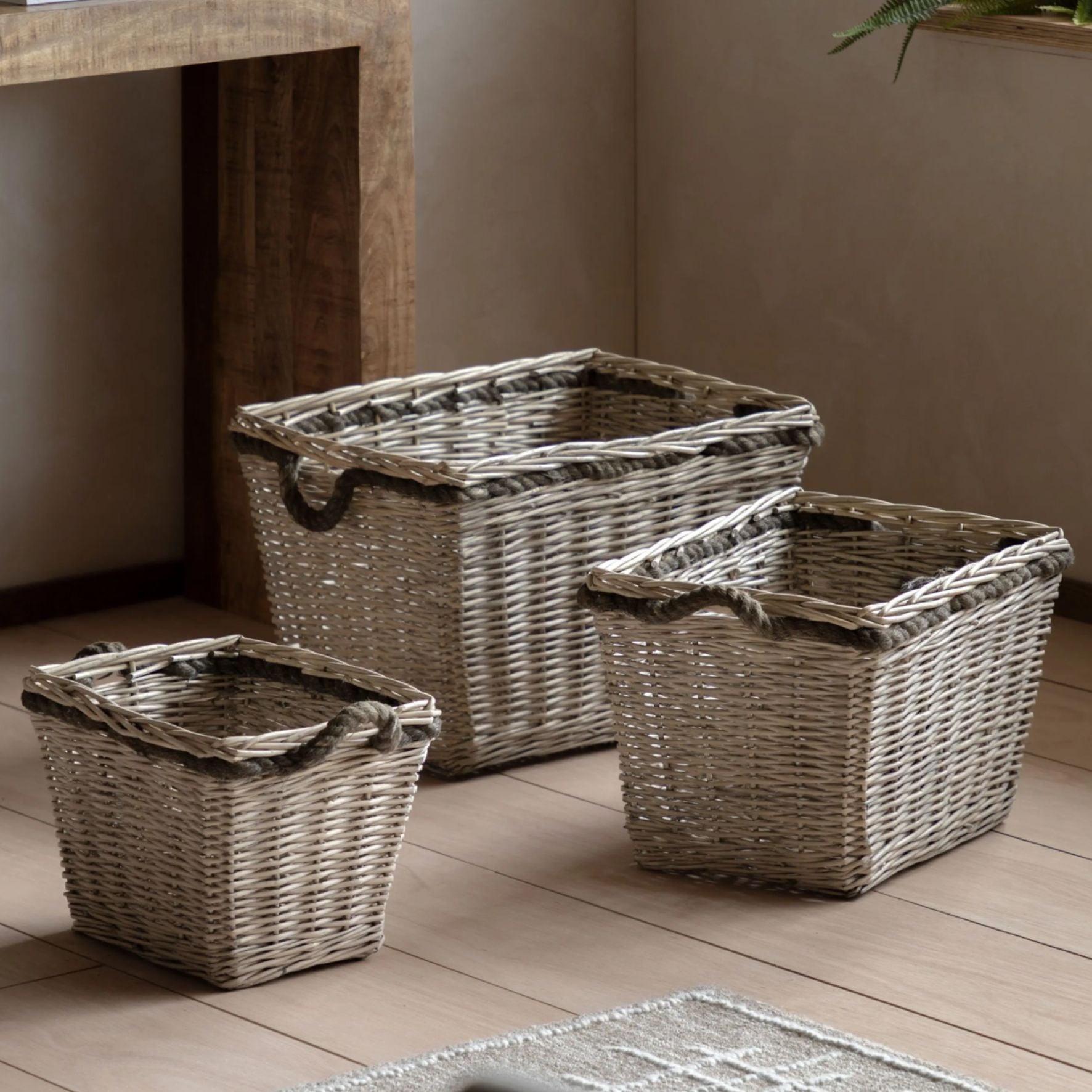 Woven Log Basket Natural Set of 3