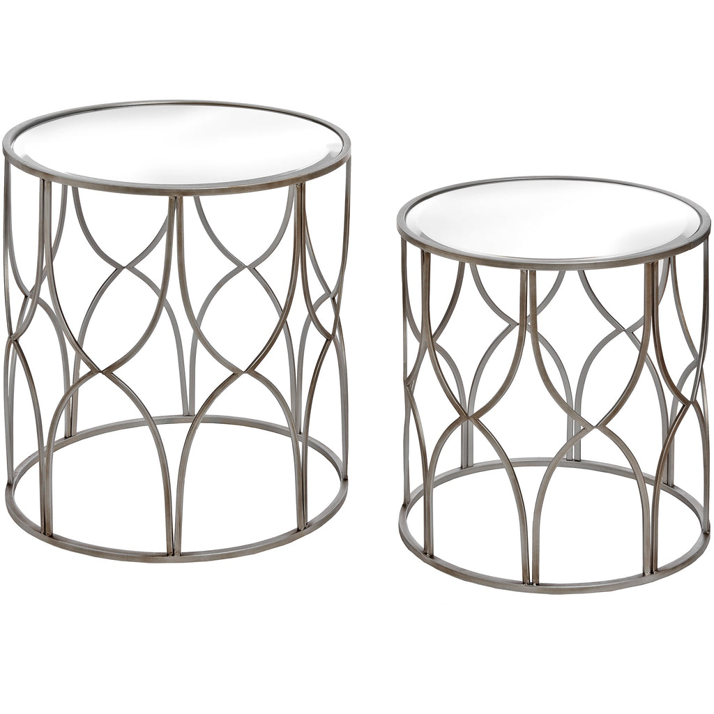 Set Of Two Lattice Detail Silver Side Tables