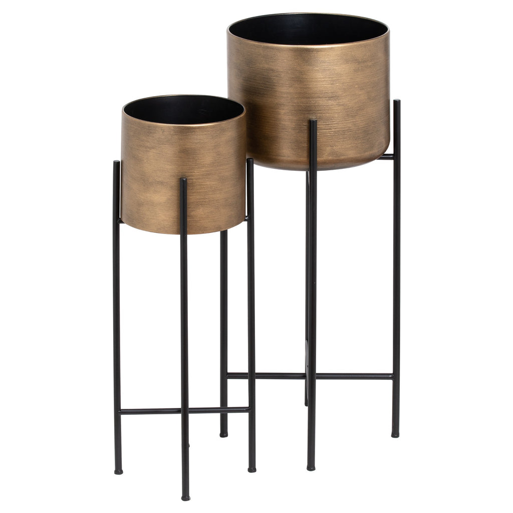 Set Of Two Bronze Planters On Stands