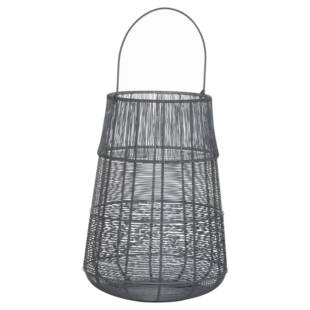 Large Wire Silver And Grey Conical Lantern