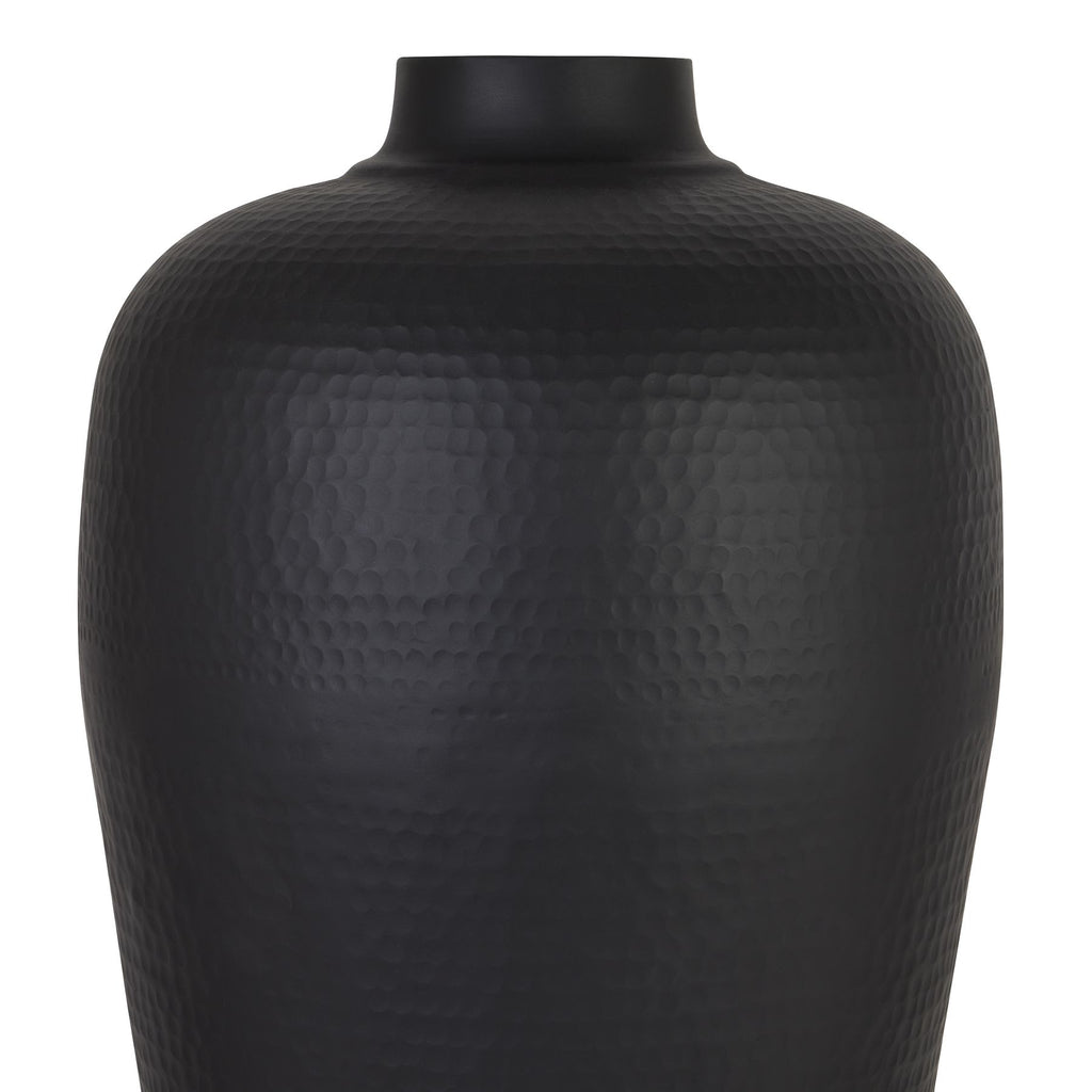 Matt Black Medium Hammered Vase Without Lid Close up