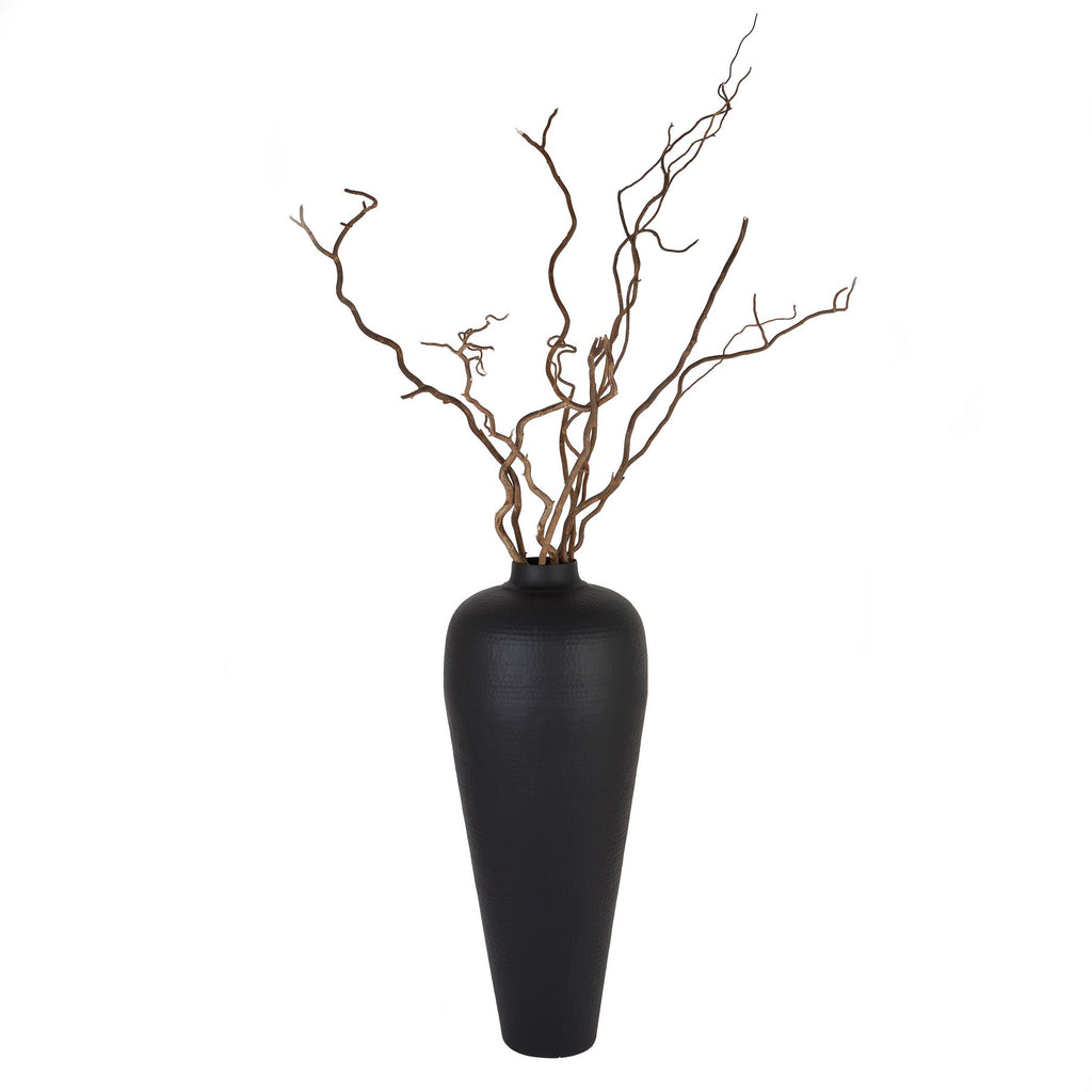 Matt Black Medium Hammered Vase Without Lid styled with willow branches