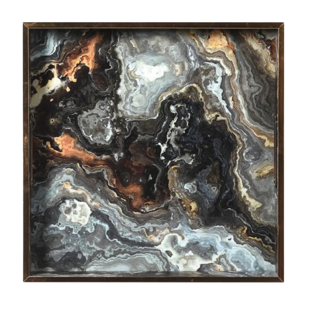 Marble style tray gloss black gold bronze