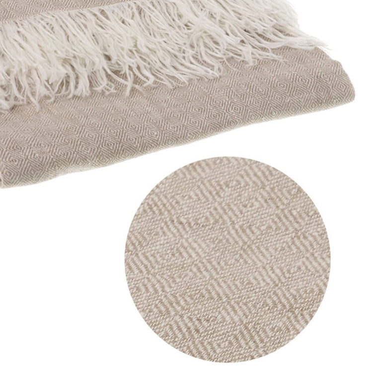 Diamond Weave Linen Throw Ecru