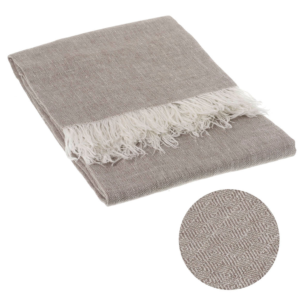 Diamond Weave Linen Throw in Stone