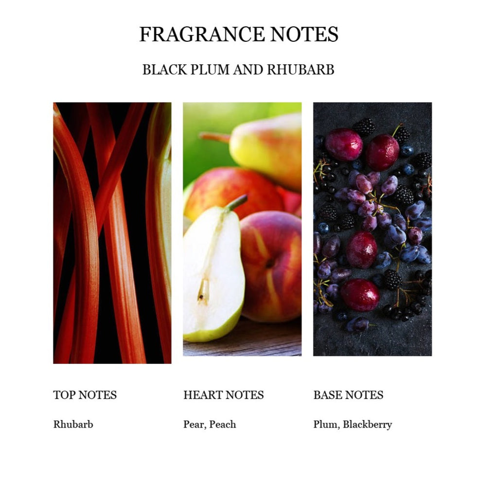 Fragrances Notes Black Plum and Rhubarb Top Base Heart Notes