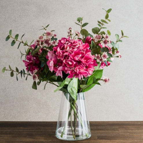 Hydrangea & Astrantia in Vase on wooden table