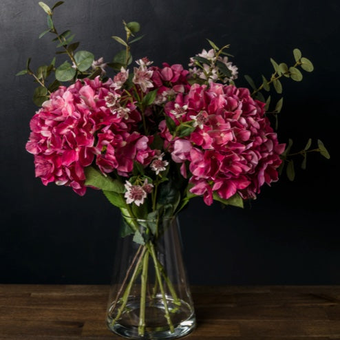 Hydrangea & Astrantia in Vase dark background