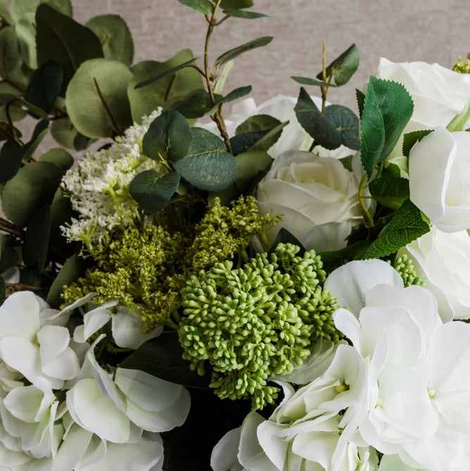 White Hydrangea Hand Tied Bouquet Arrangement close up