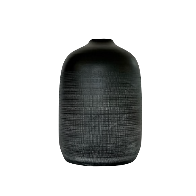 Textured Engraved Vase in Matt Black