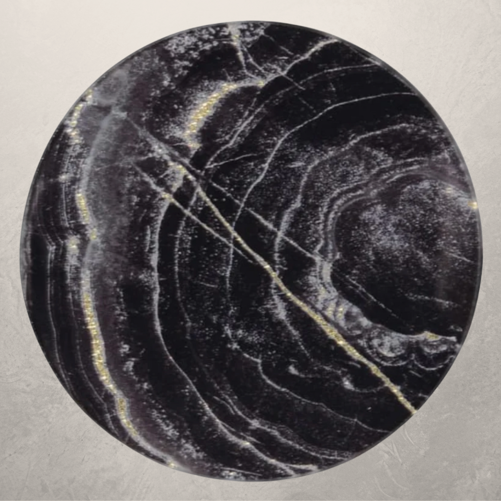 Black Marble Effect Coasters – Set of 4 with Brass Holder