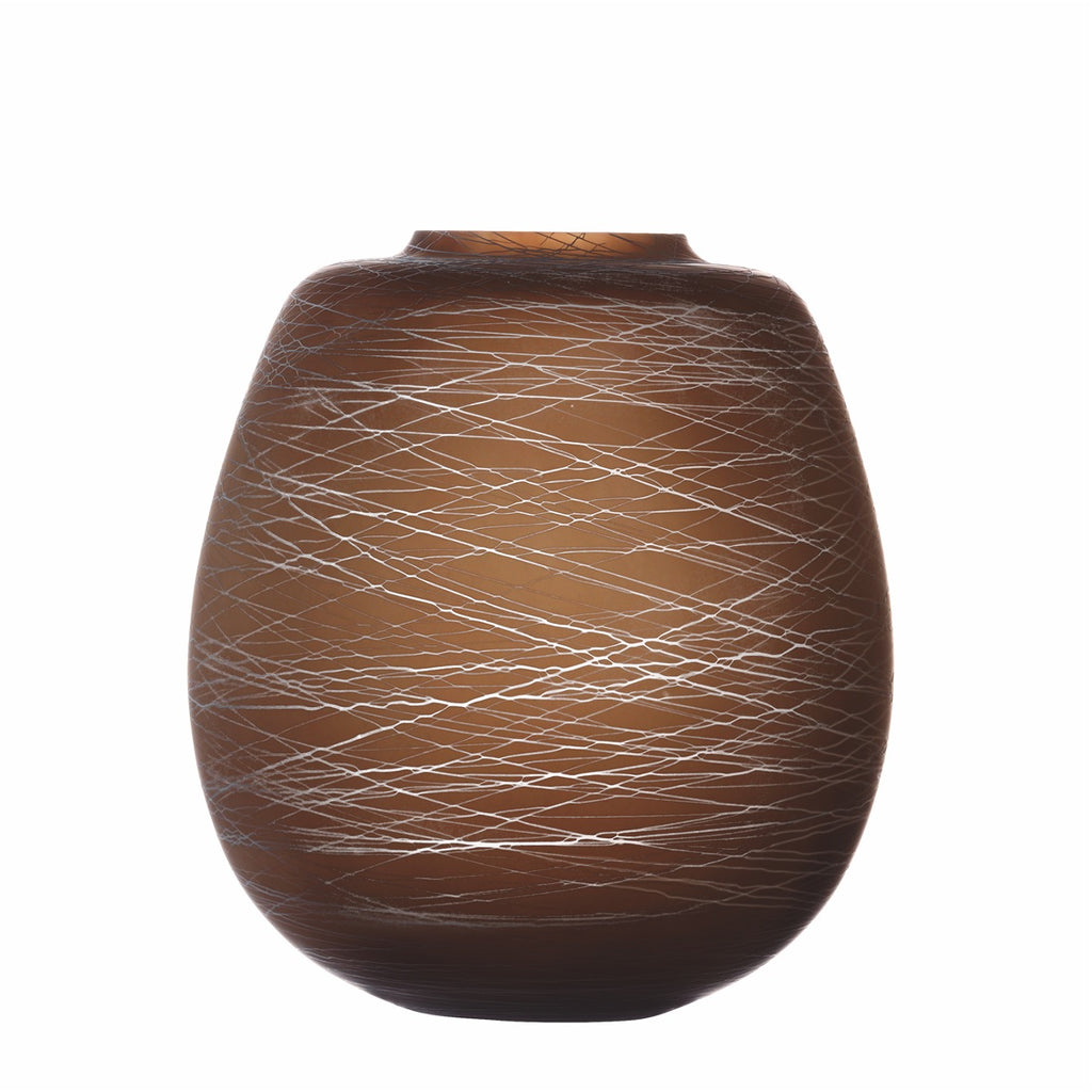 LSA Boulder Vase on a white background.  Brown with white strands