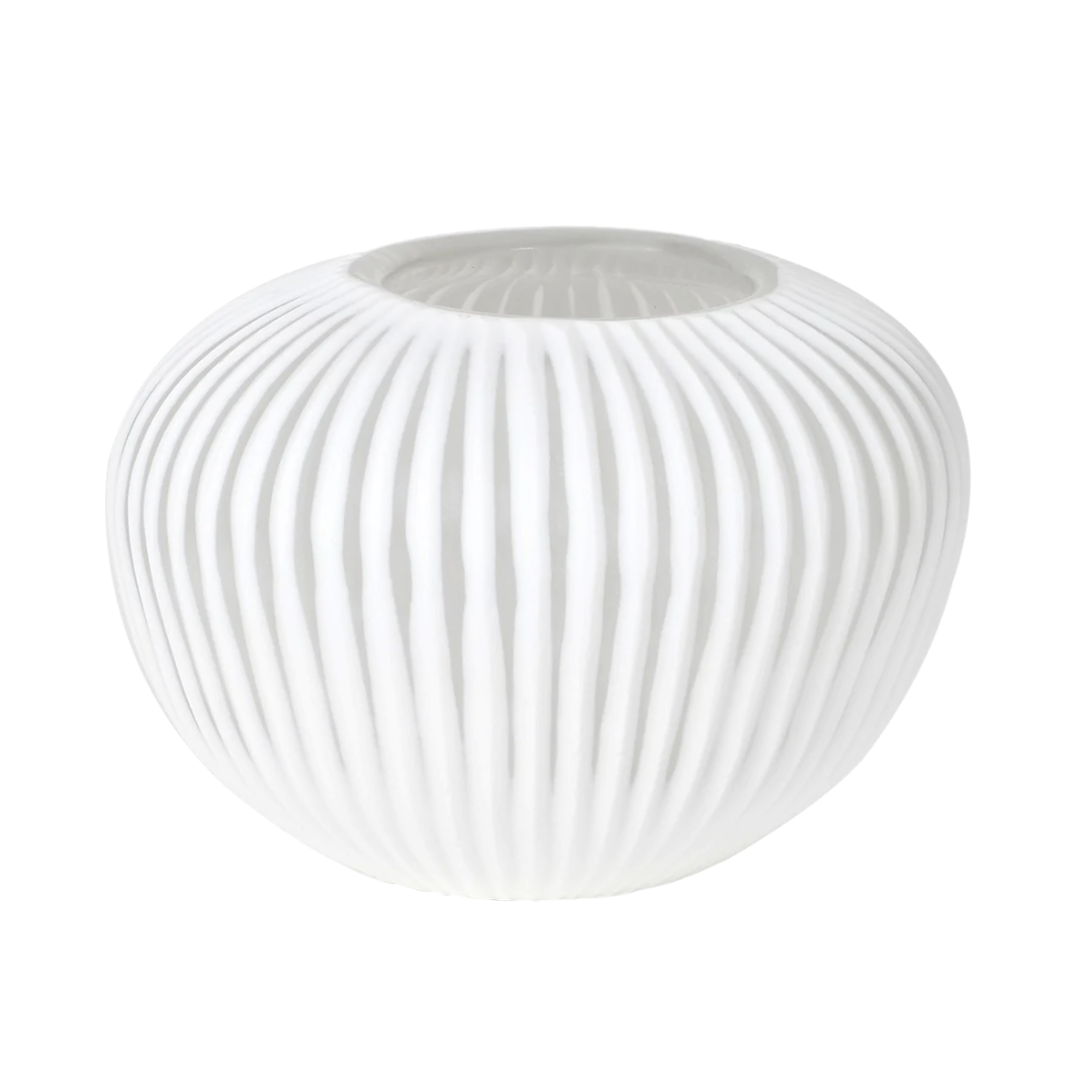 White ribbed vase. Elm & Grey