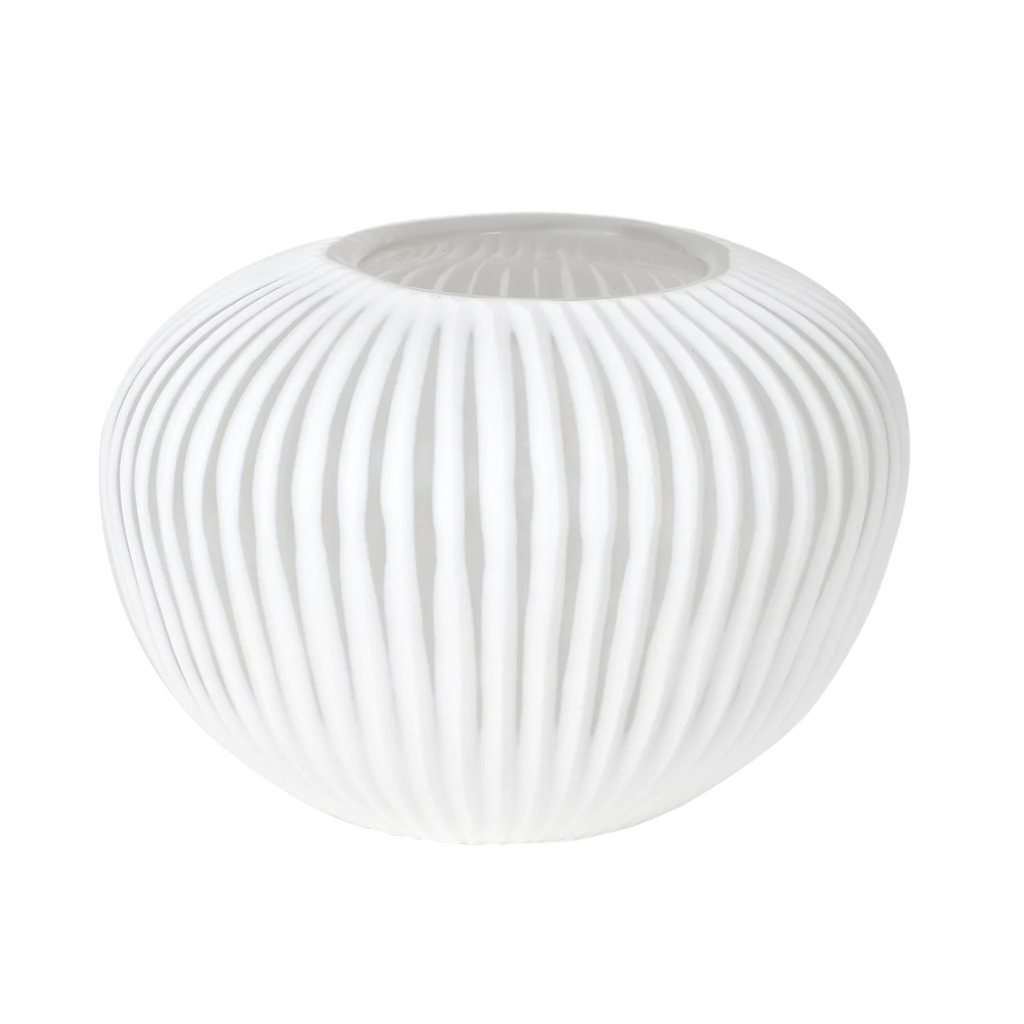 White ribbed vase. Elm & Grey