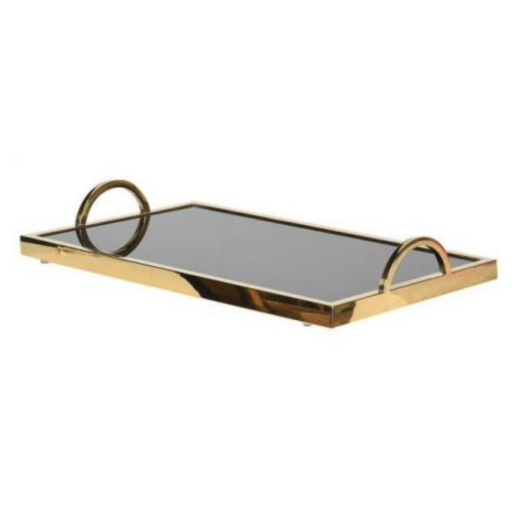 black glass and gold tray
